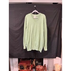 LLBean Mens Cotton Cashmere Blend V Neck Long Sleeve Sweater XL Tall Green